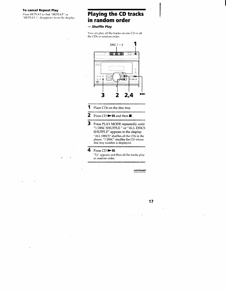 Playing the cd tracks in random order | Sony MHC-RX33 User Manual | Page 17 / 32
