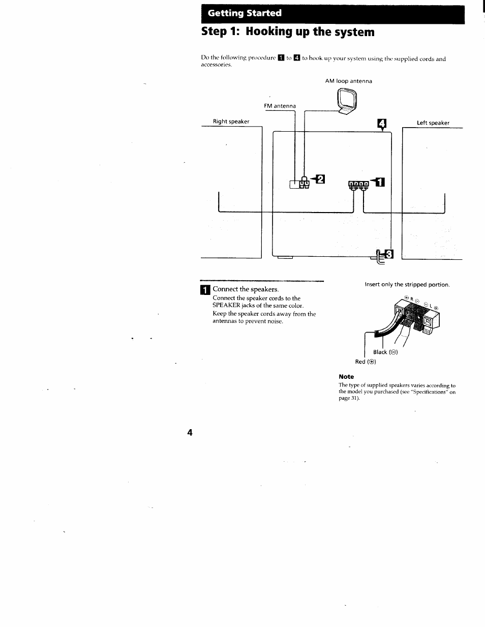 Step 1: hooking up the system, Getting started | Sony MHC-RX33 User Manual | Page 4 / 32