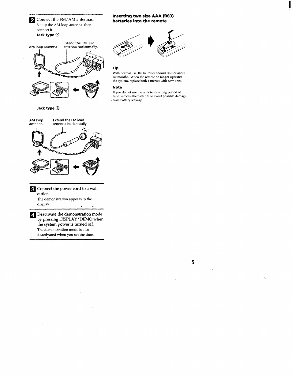 Jack type, Note, B connect the power cord to a wall outlet | Sony MHC-RX33 User Manual | Page 5 / 32