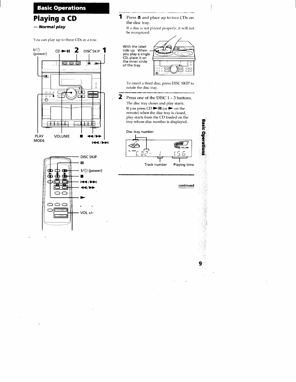 Playing a cd, Basic operations | Sony MHC-RX33 User Manual | Page 9 / 32