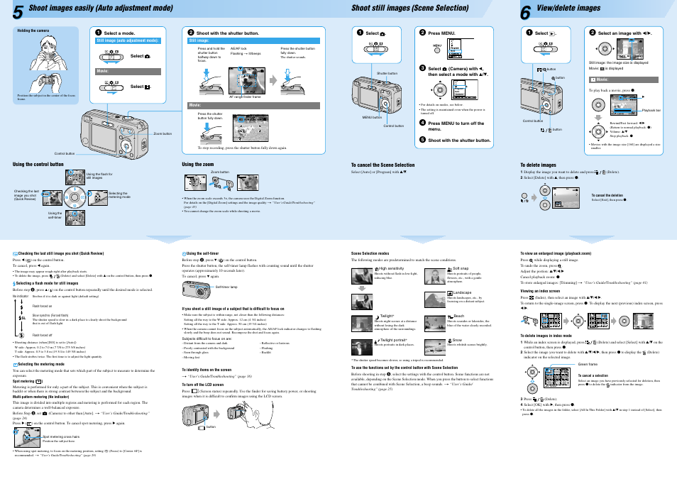 Std 6 4 0, Shoot images easily (auto adjustment mode), Shoot still images (scene selection) | View/delete images | Sony DSC-S600 User Manual | Page 2 / 2