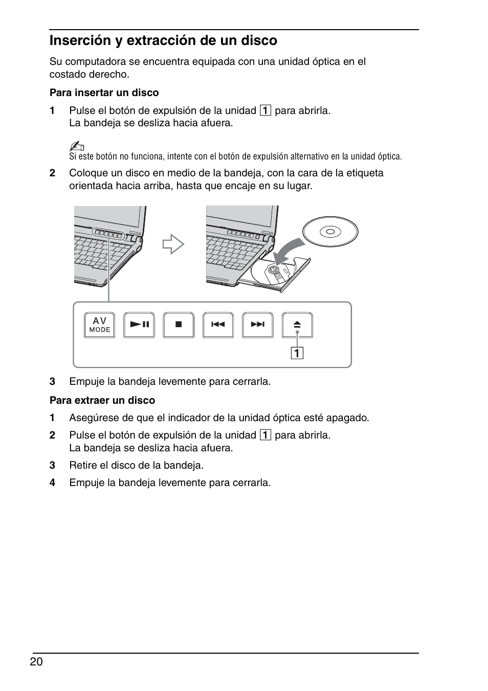 Inserción y extracción de un disco | Sony VGN-TX690P User Manual | Page 22 / 36