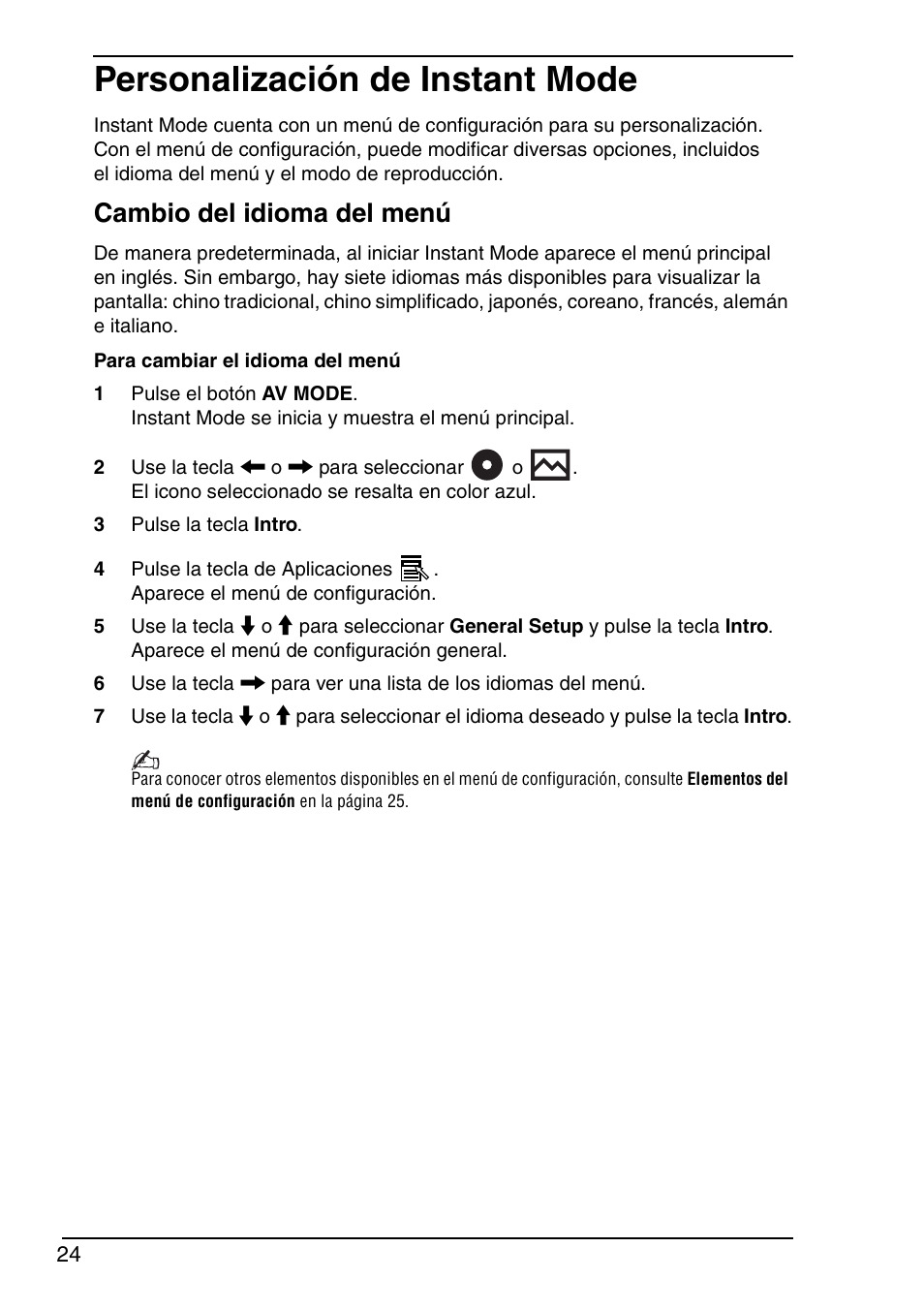 Personalización de instant mode, Cambio del idioma del menú | Sony VGN-TX690P User Manual | Page 26 / 36