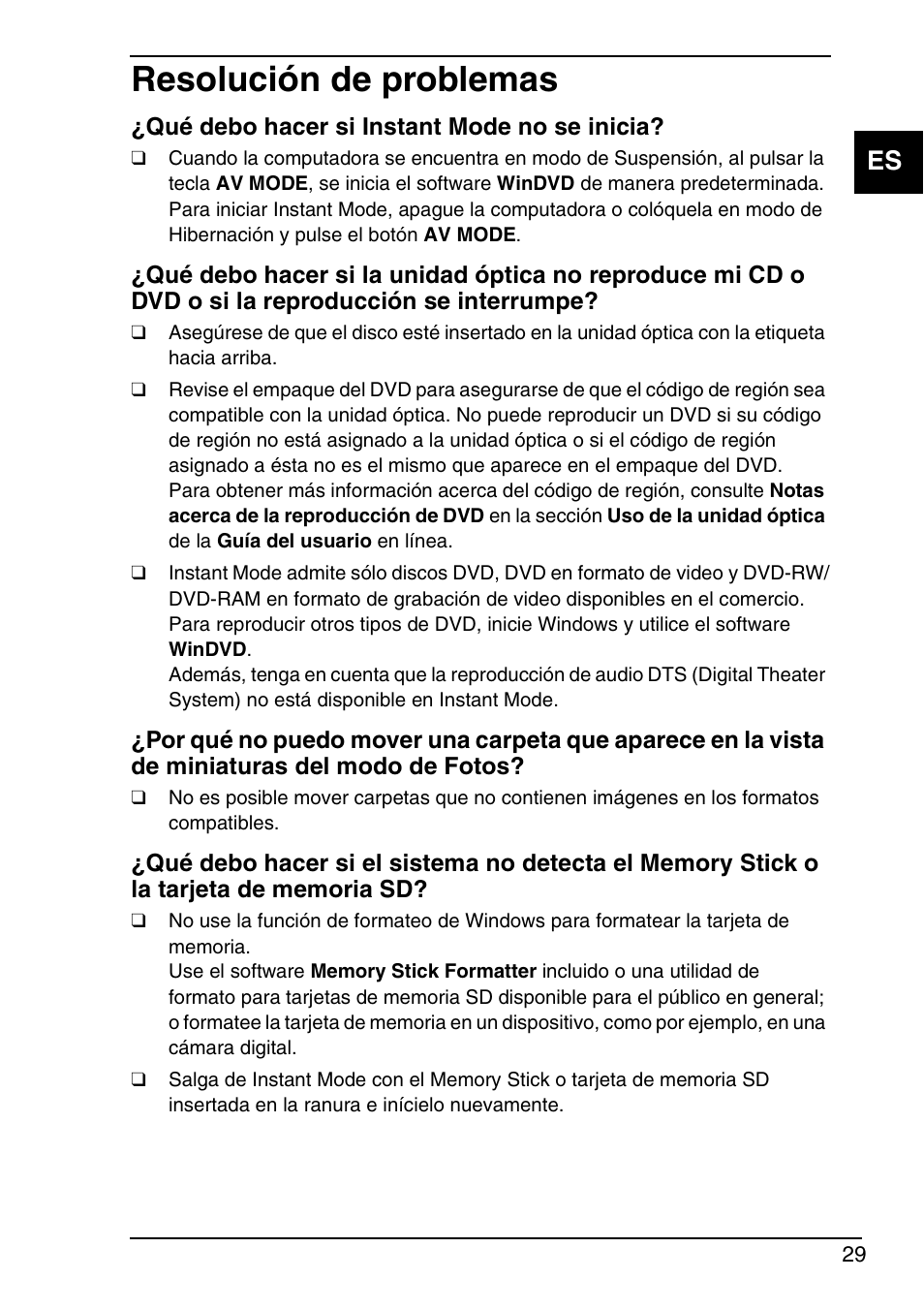 Resolución de problemas | Sony VGN-TX690P User Manual | Page 31 / 36