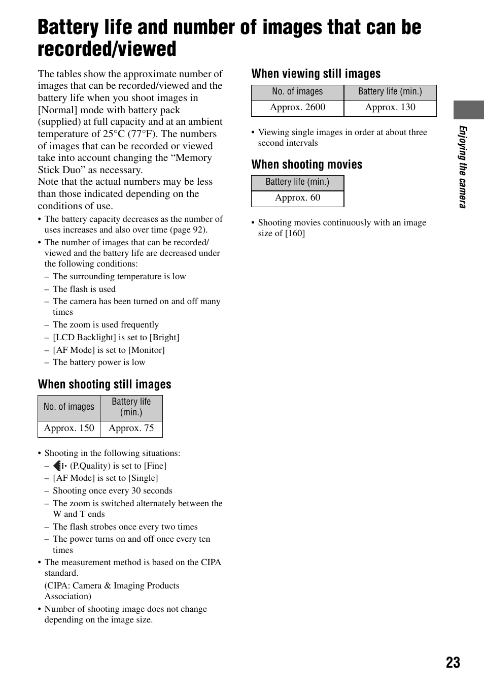 When shooting still images, When viewing still images, When shooting movies | Sony DSC-T7 User Manual | Page 23 / 103
