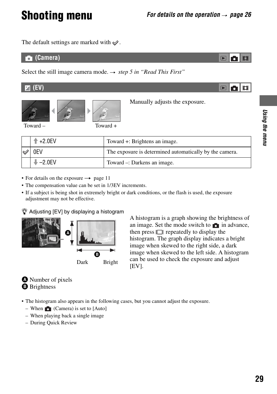Shooting menu, Camera) | Sony DSC-T7 User Manual | Page 29 / 103