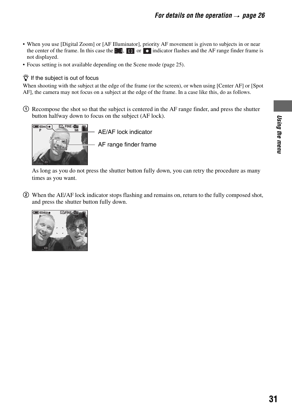 For details on the operation, Pag e 26 | Sony DSC-T7 User Manual | Page 31 / 103