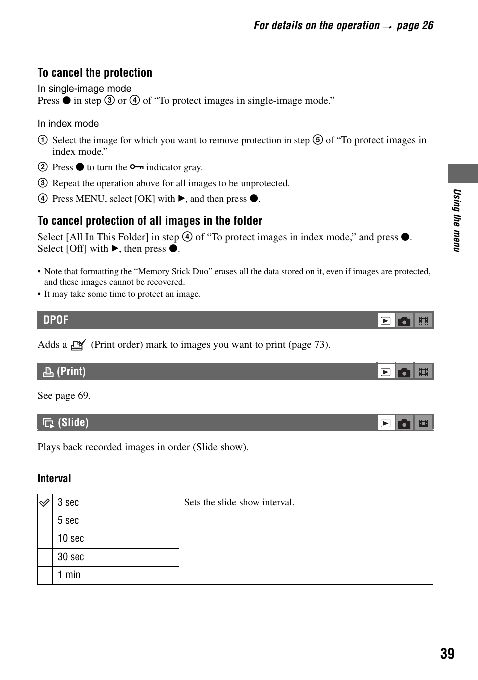 Dpof, Print), Slide) | Sony DSC-T7 User Manual | Page 39 / 103