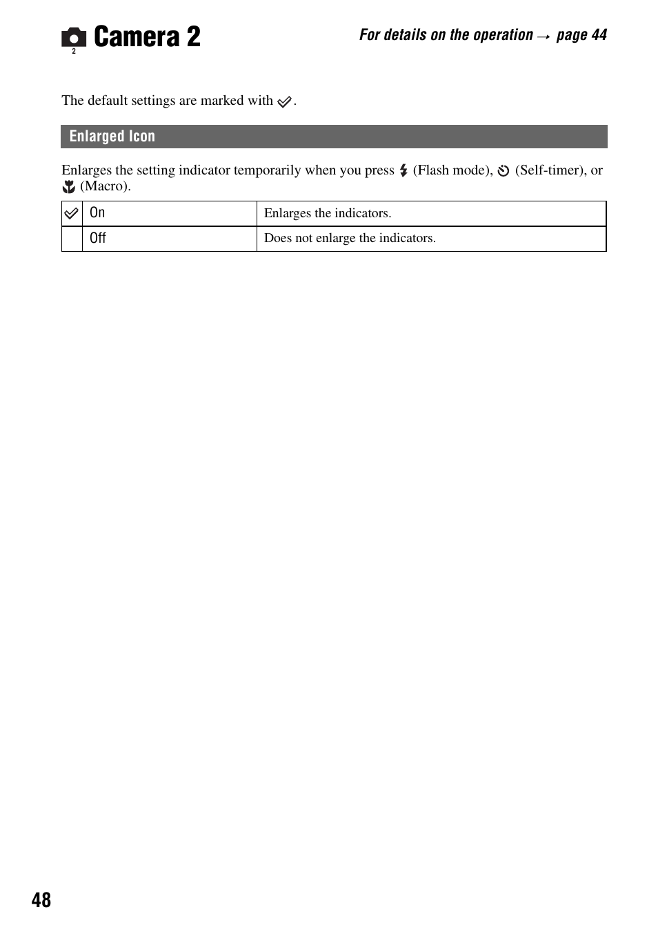 Camera 2, Enlarged icon | Sony DSC-T7 User Manual | Page 48 / 103