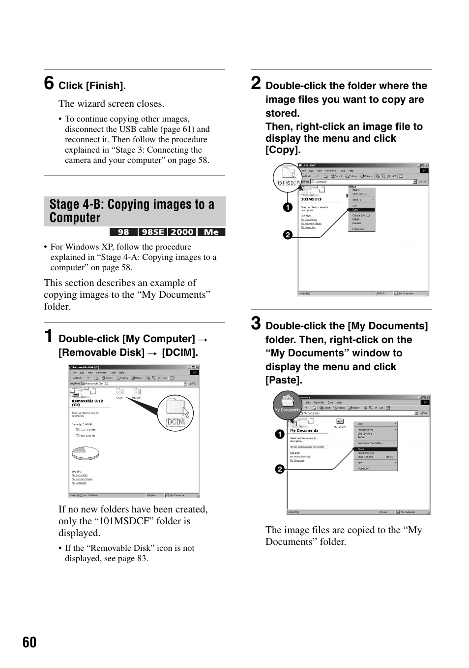 Stage 4-b: copying images to a computer | Sony DSC-T7 User Manual | Page 60 / 103