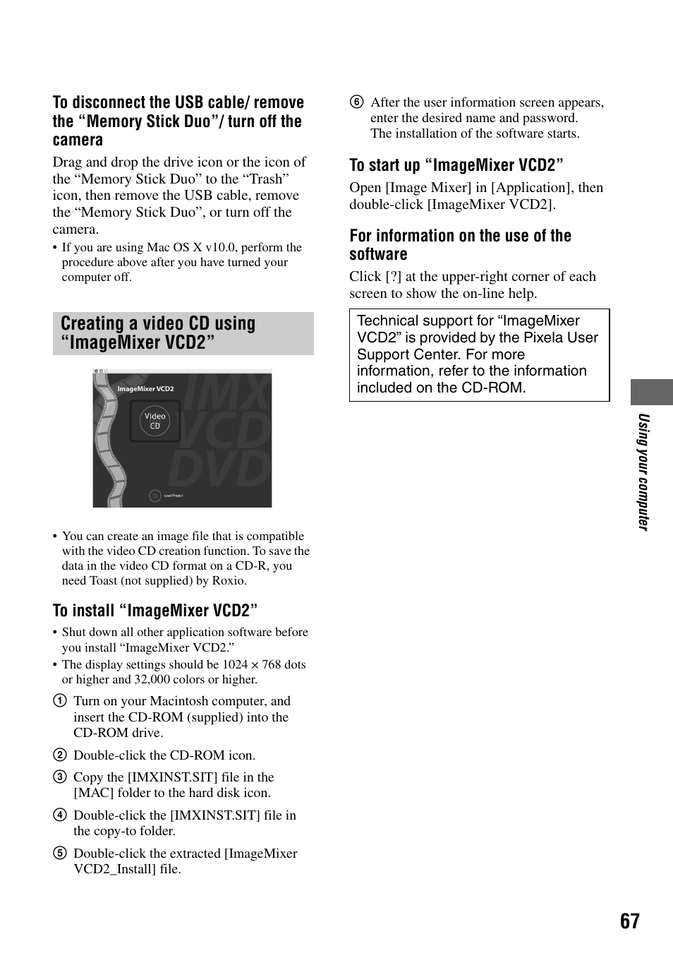 Creating a video cd using “imagemixer vcd2 | Sony DSC-T7 User Manual | Page 67 / 103