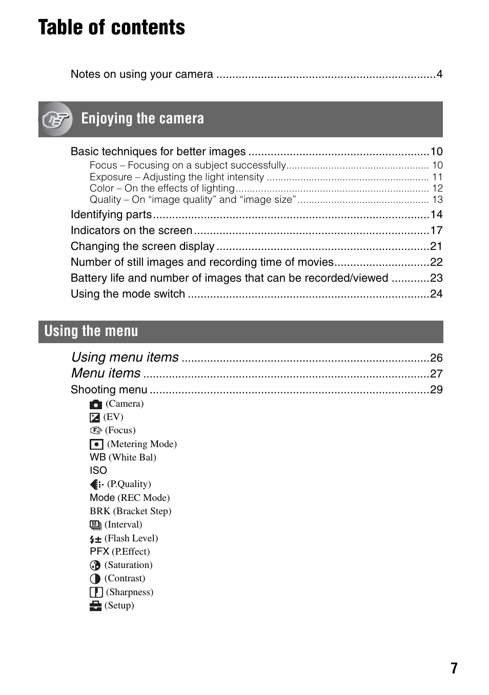 Sony DSC-T7 User Manual | Page 7 / 103
