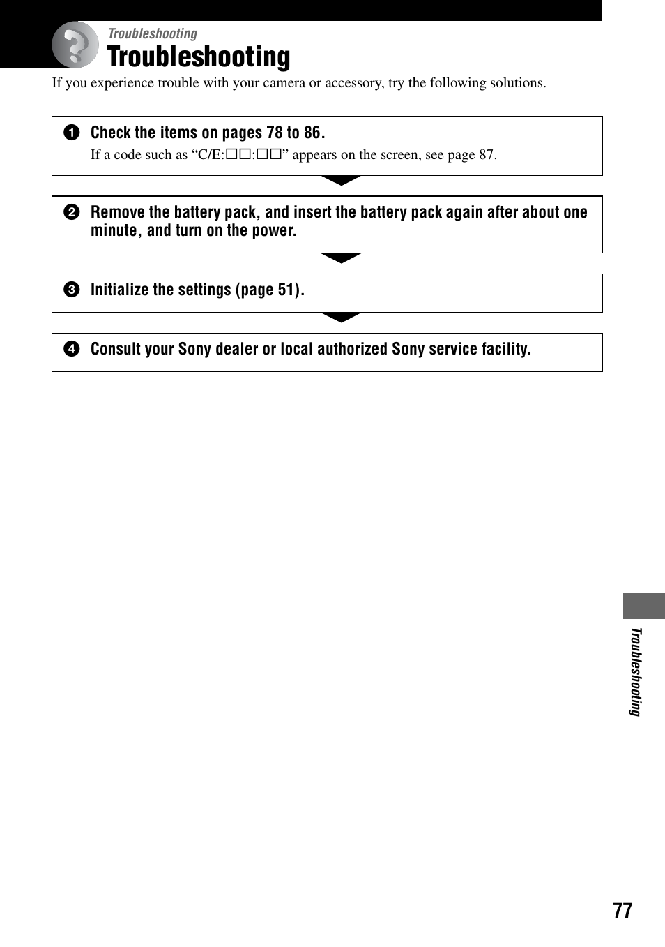 Troubleshooting | Sony DSC-T7 User Manual | Page 77 / 103
