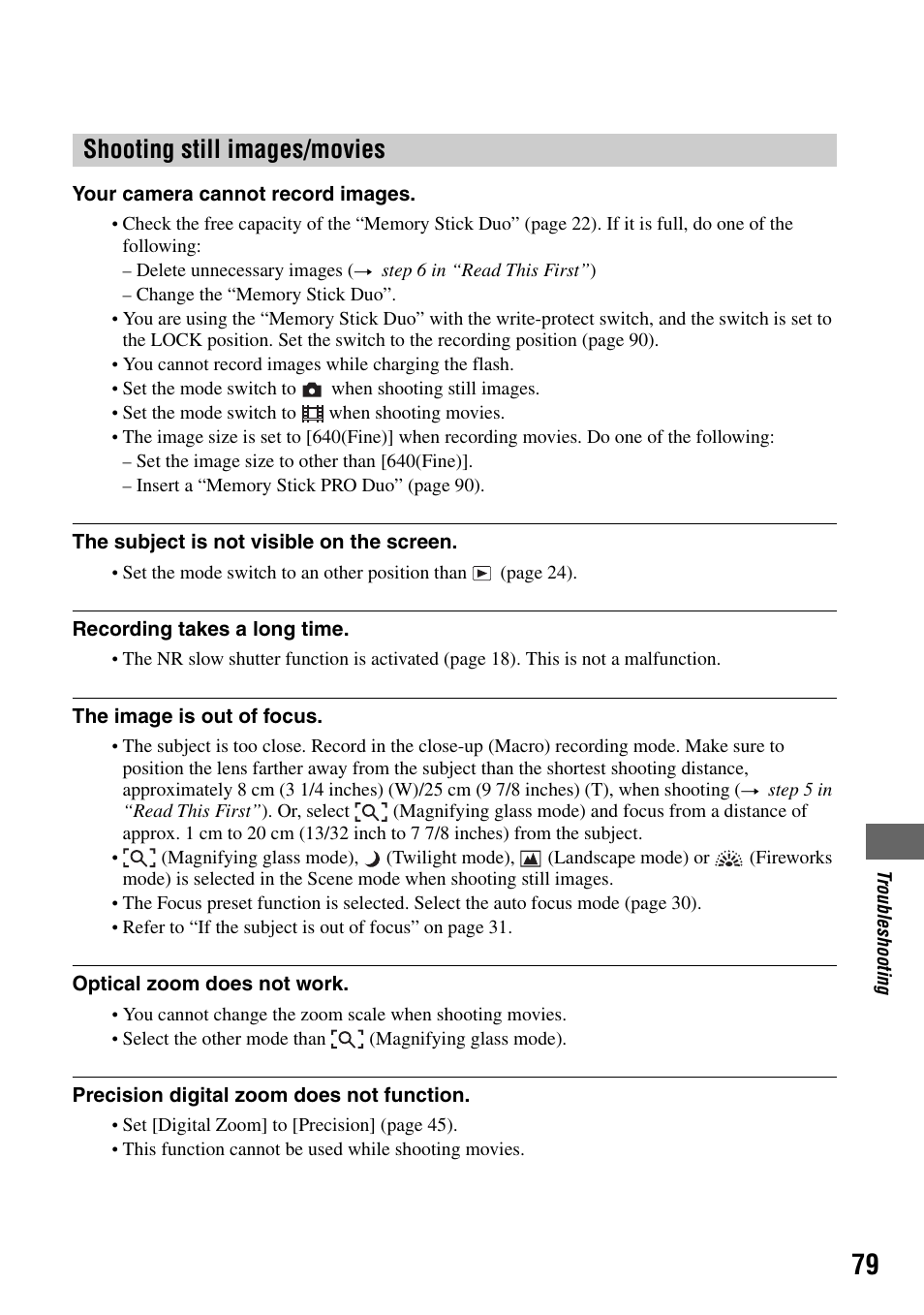 Shooting still images/movies | Sony DSC-T7 User Manual | Page 79 / 103