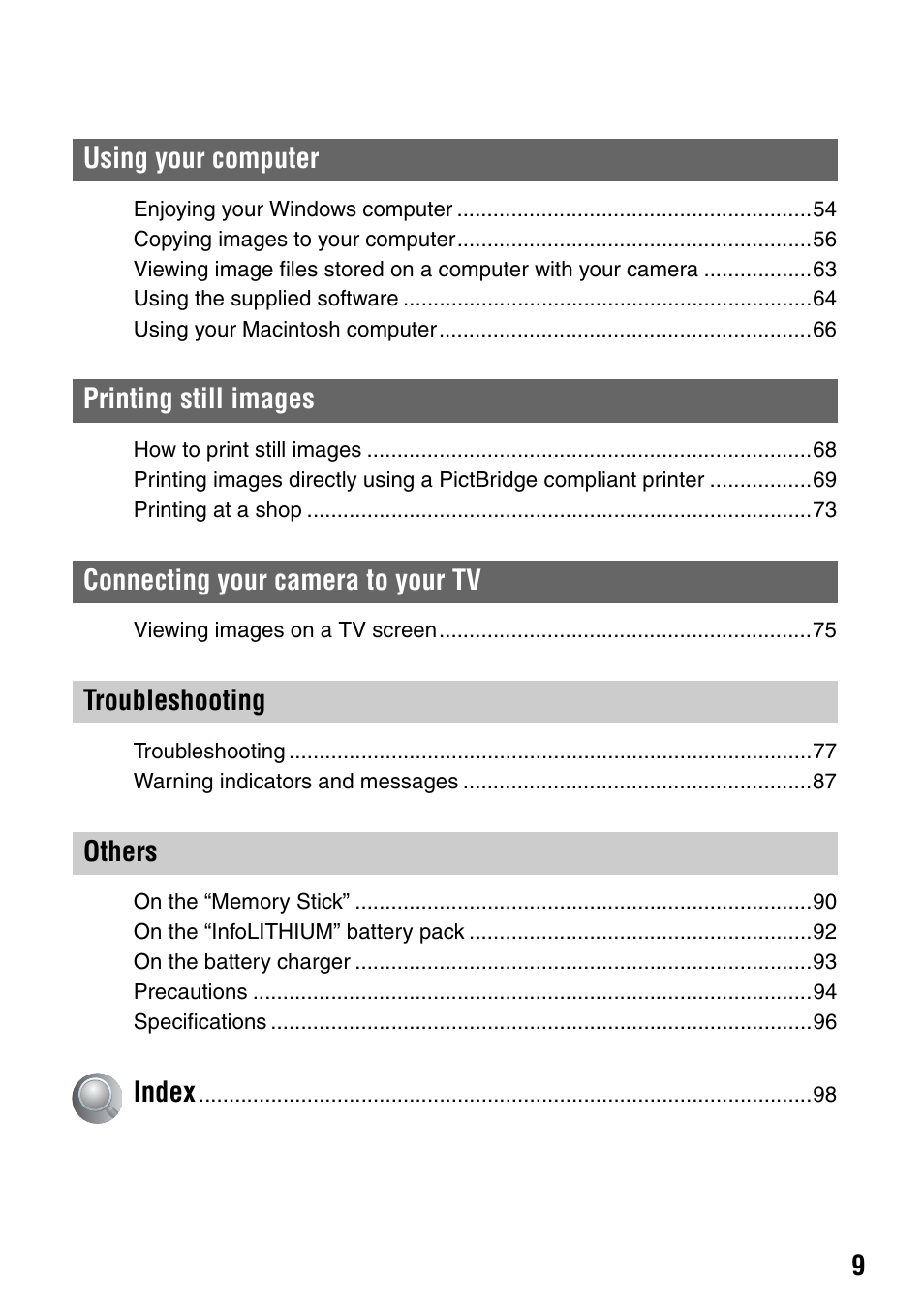 Sony DSC-T7 User Manual | Page 9 / 103