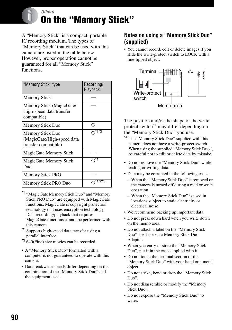 Others, On the “memory stick, O”, see | Sony DSC-T7 User Manual | Page 90 / 103