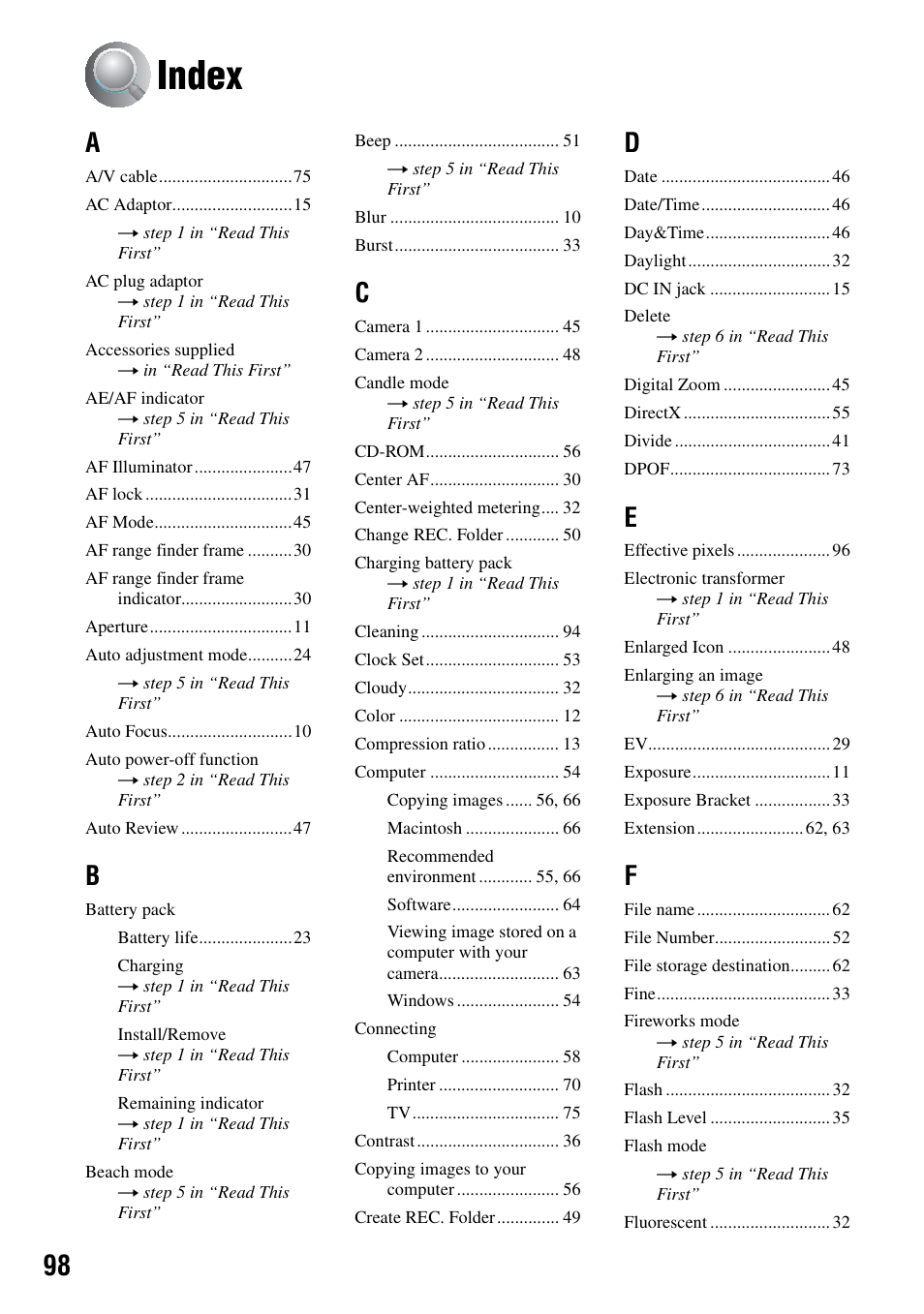 Index | Sony DSC-T7 User Manual | Page 98 / 103