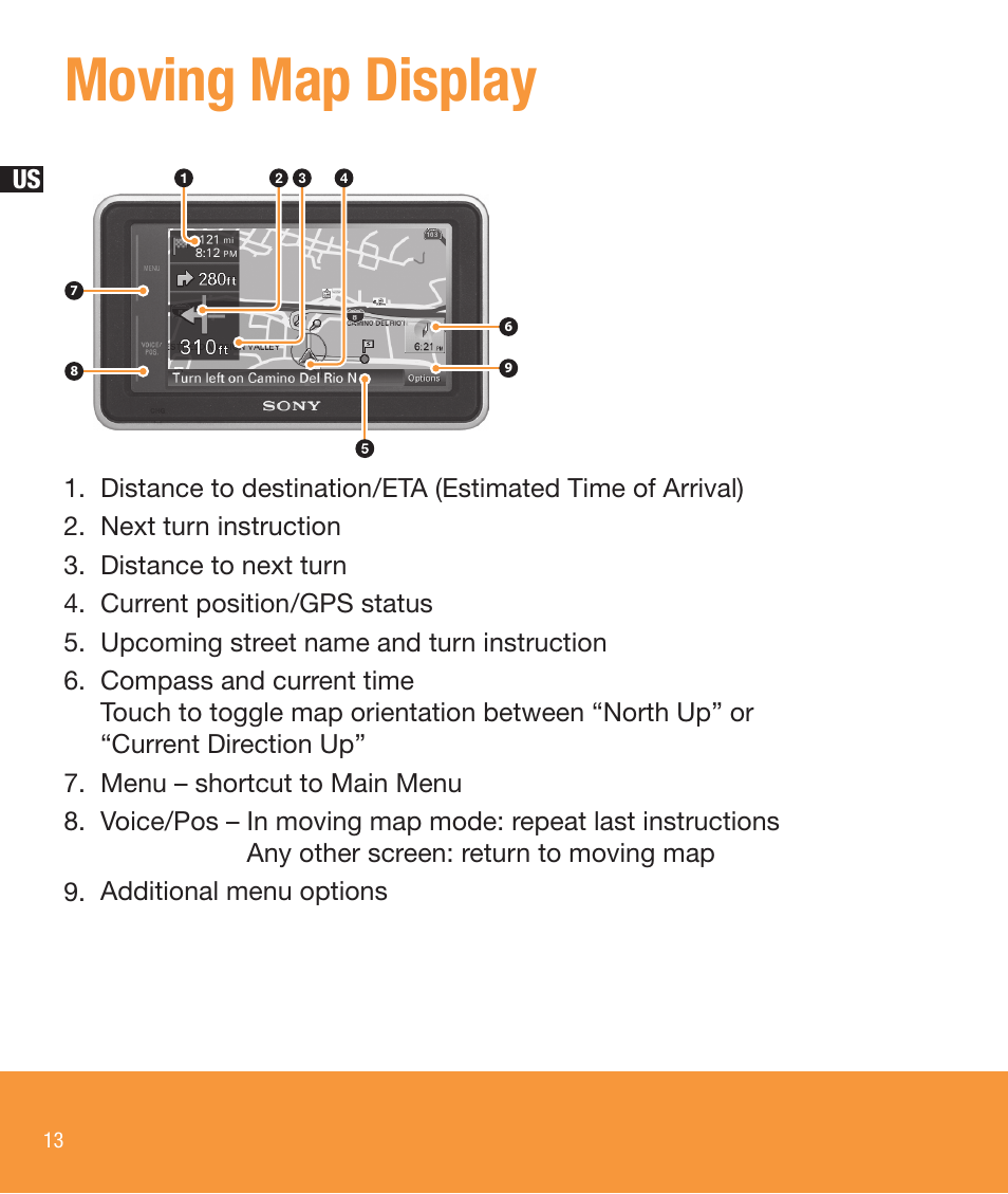 Moving map display | Sony NV-U73T User Manual | Page 14 / 60