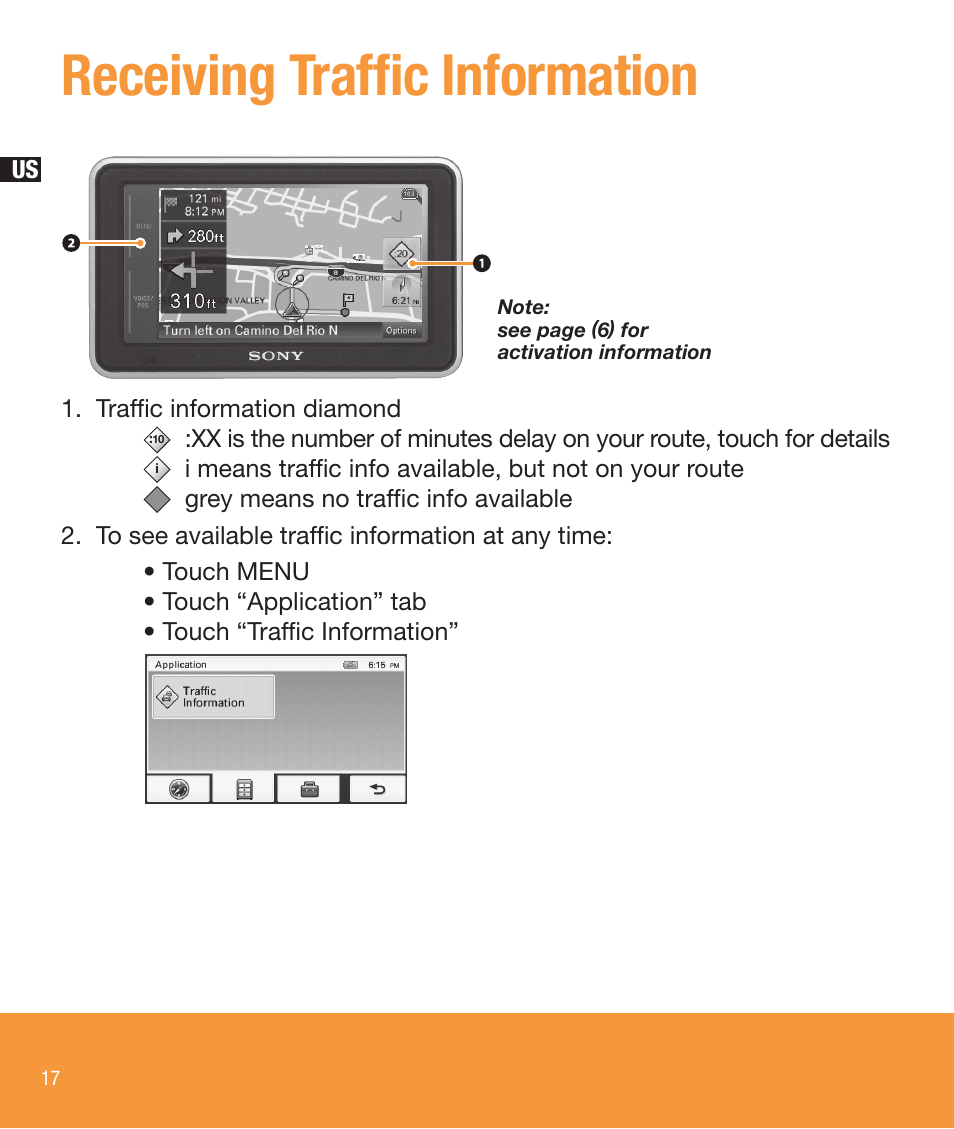 Receiving traffic information | Sony NV-U73T User Manual | Page 18 / 60