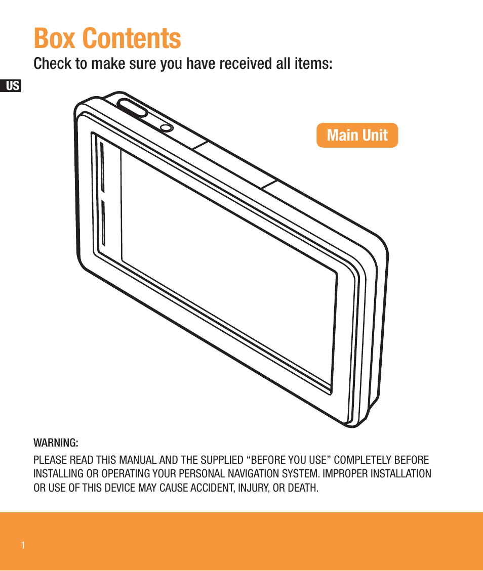 Box contents | Sony NV-U73T User Manual | Page 2 / 60