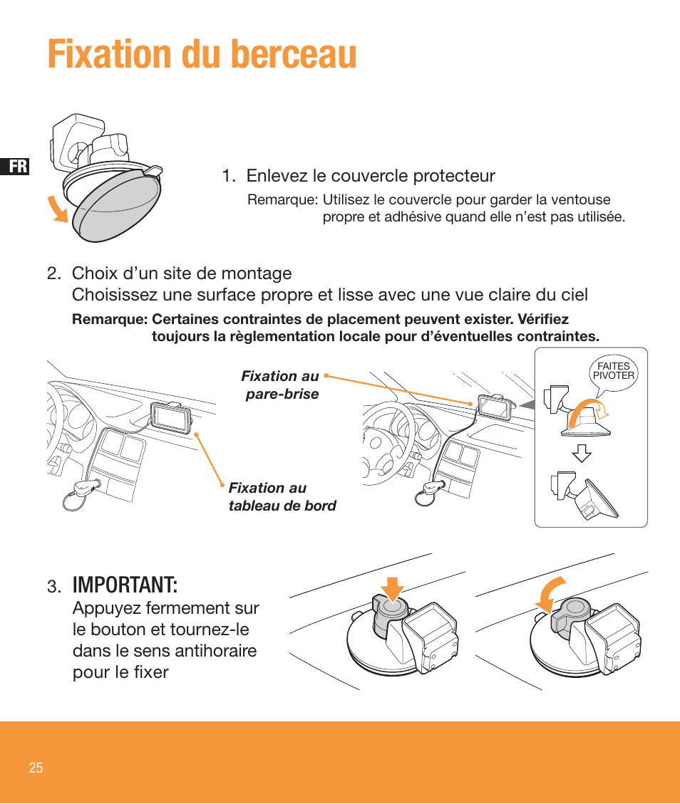 Fixation du berceau, Important | Sony NV-U73T User Manual | Page 26 / 60