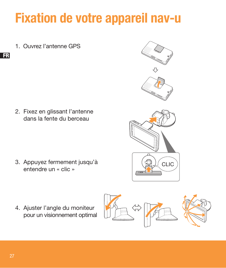 Fixation de votre appareil nav-u | Sony NV-U73T User Manual | Page 28 / 60