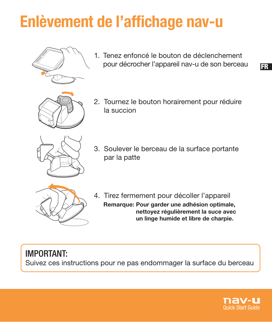 Enlèvement de l’affichage nav-u, Important | Sony NV-U73T User Manual | Page 29 / 60