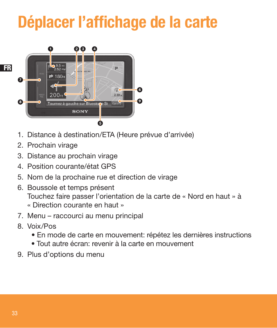 Déplacer l’affichage de la carte | Sony NV-U73T User Manual | Page 34 / 60