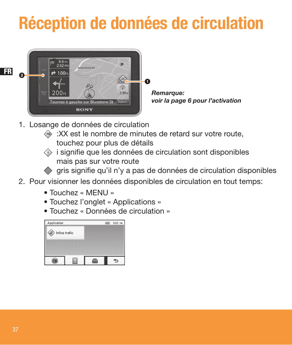 Réception de données de circulation | Sony NV-U73T User Manual | Page 38 / 60