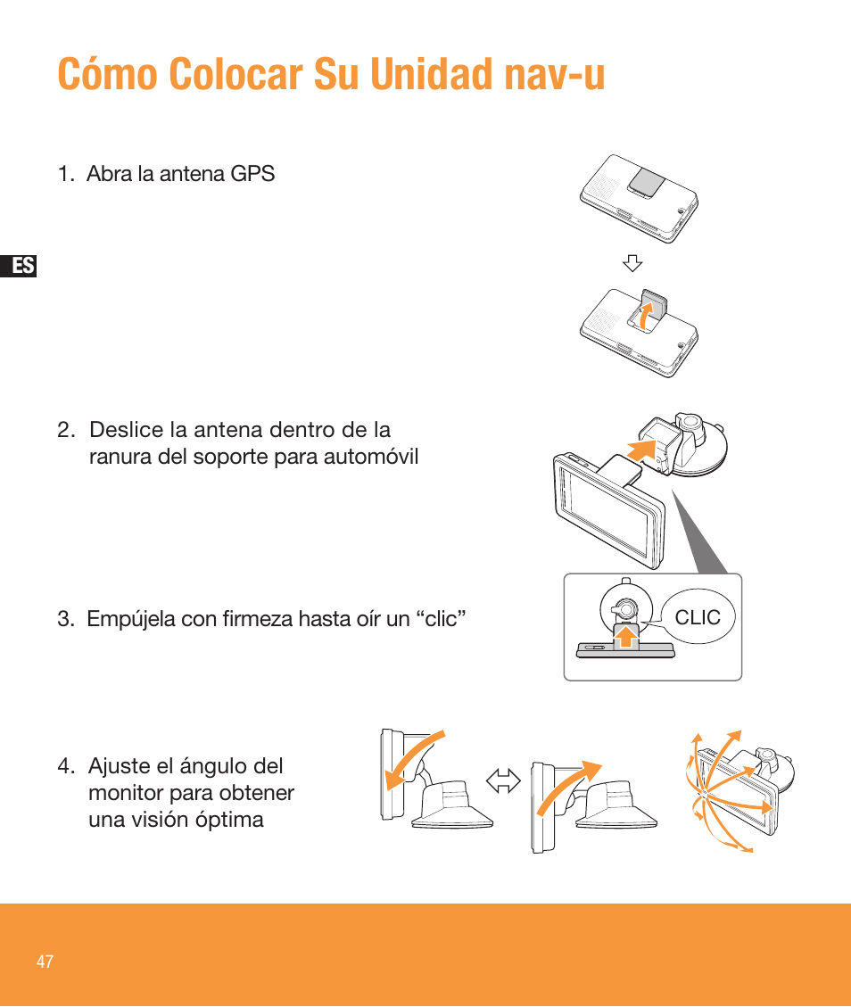 Cómo colocar su unidad nav-u | Sony NV-U73T User Manual | Page 48 / 60