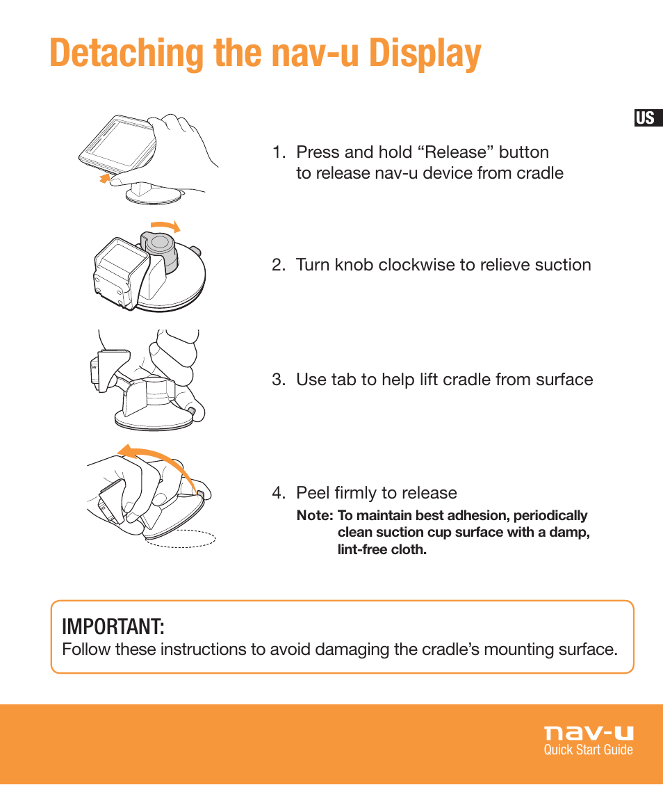 Detaching the nav-u display, Important | Sony NV-U73T User Manual | Page 9 / 60