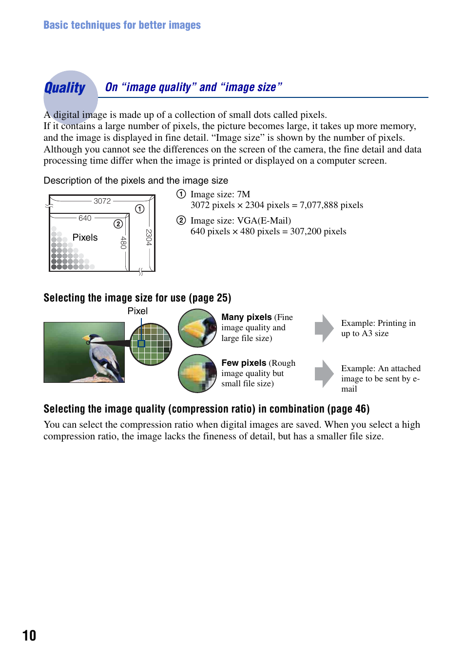 Quality, Quality – on “image quality” and “image size | Sony DSC-T50 User Manual | Page 10 / 120