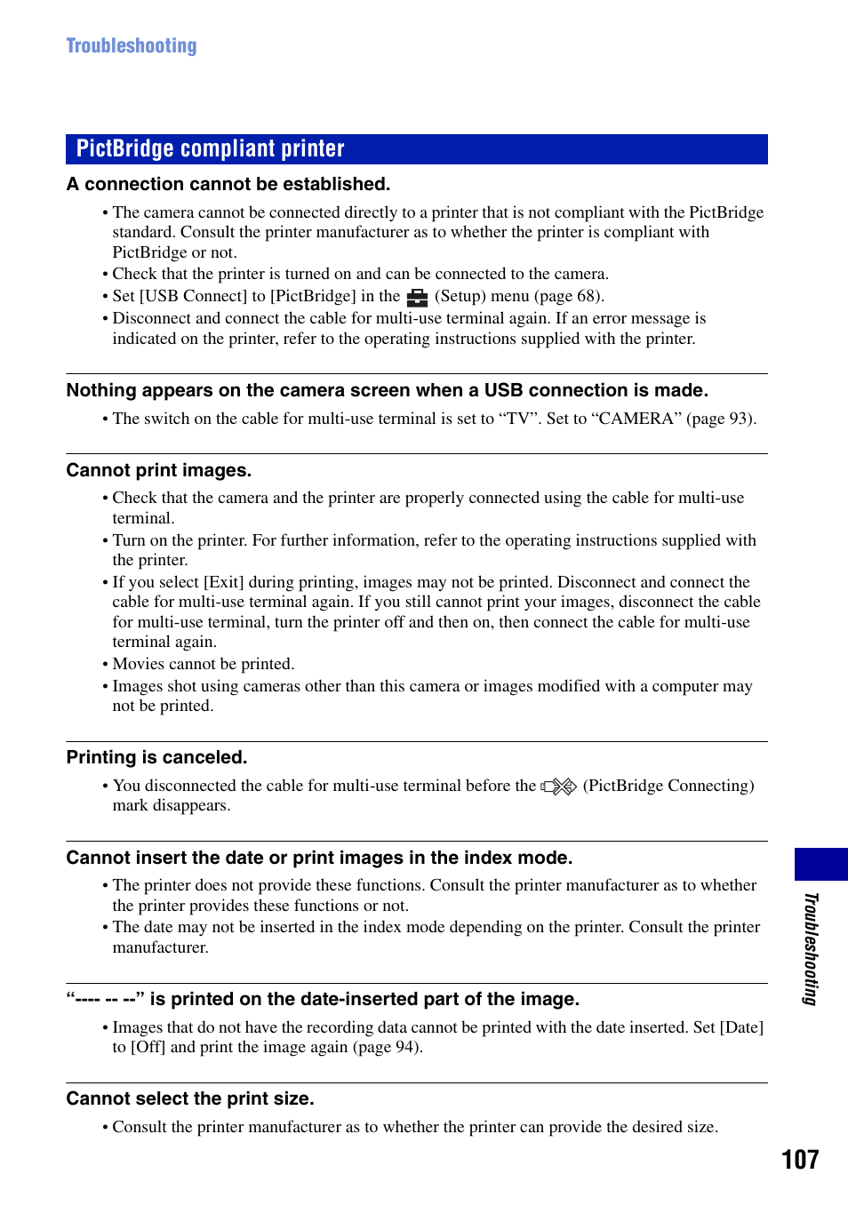 Pictbridge compliant printer | Sony DSC-T50 User Manual | Page 107 / 120