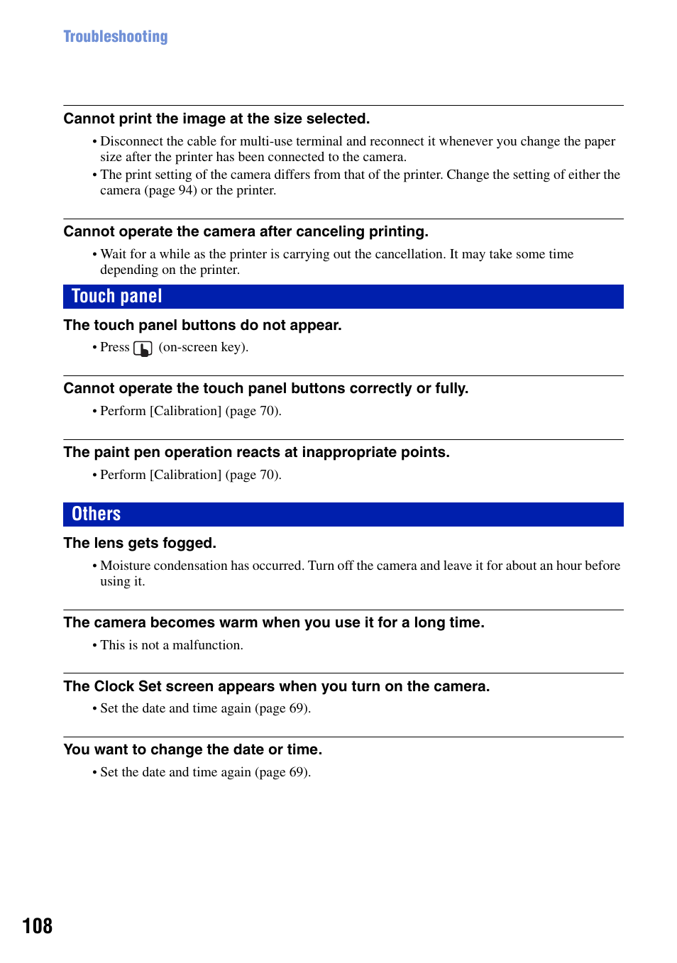 Touch panel, Others, Touch panel others | Sony DSC-T50 User Manual | Page 108 / 120