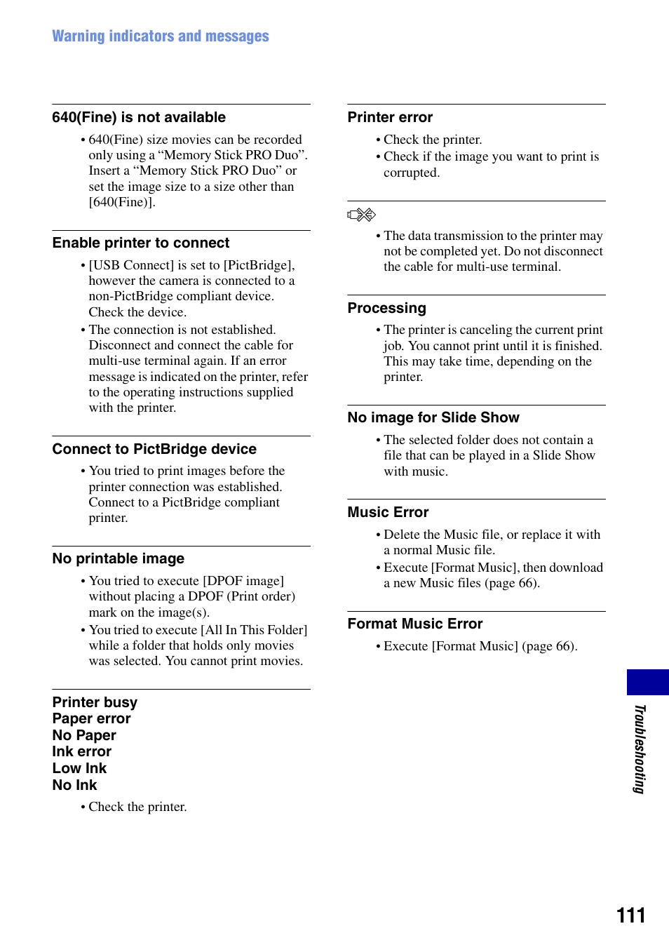 Sony DSC-T50 User Manual | Page 111 / 120
