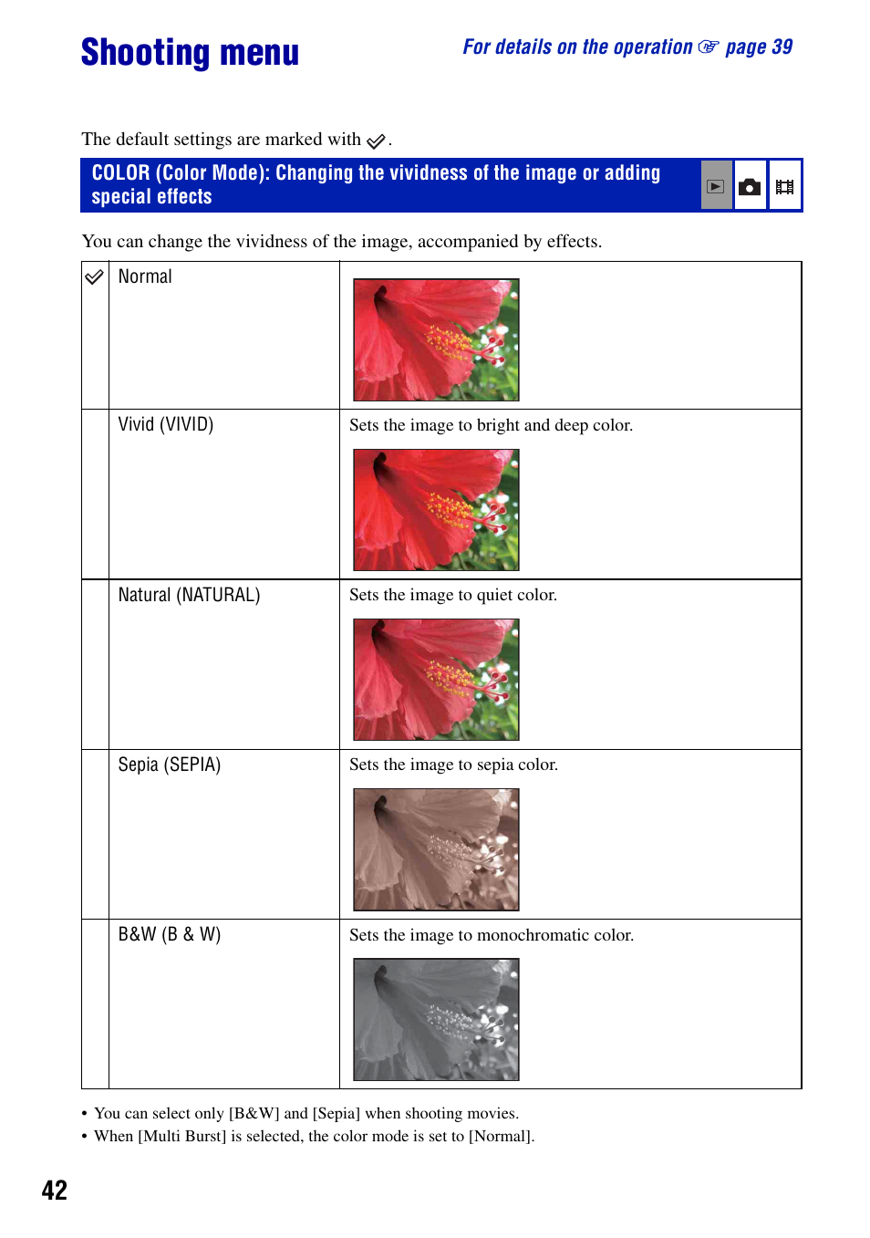 Shooting menu | Sony DSC-T50 User Manual | Page 42 / 120