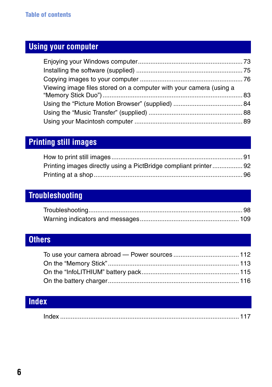 Sony DSC-T50 User Manual | Page 6 / 120