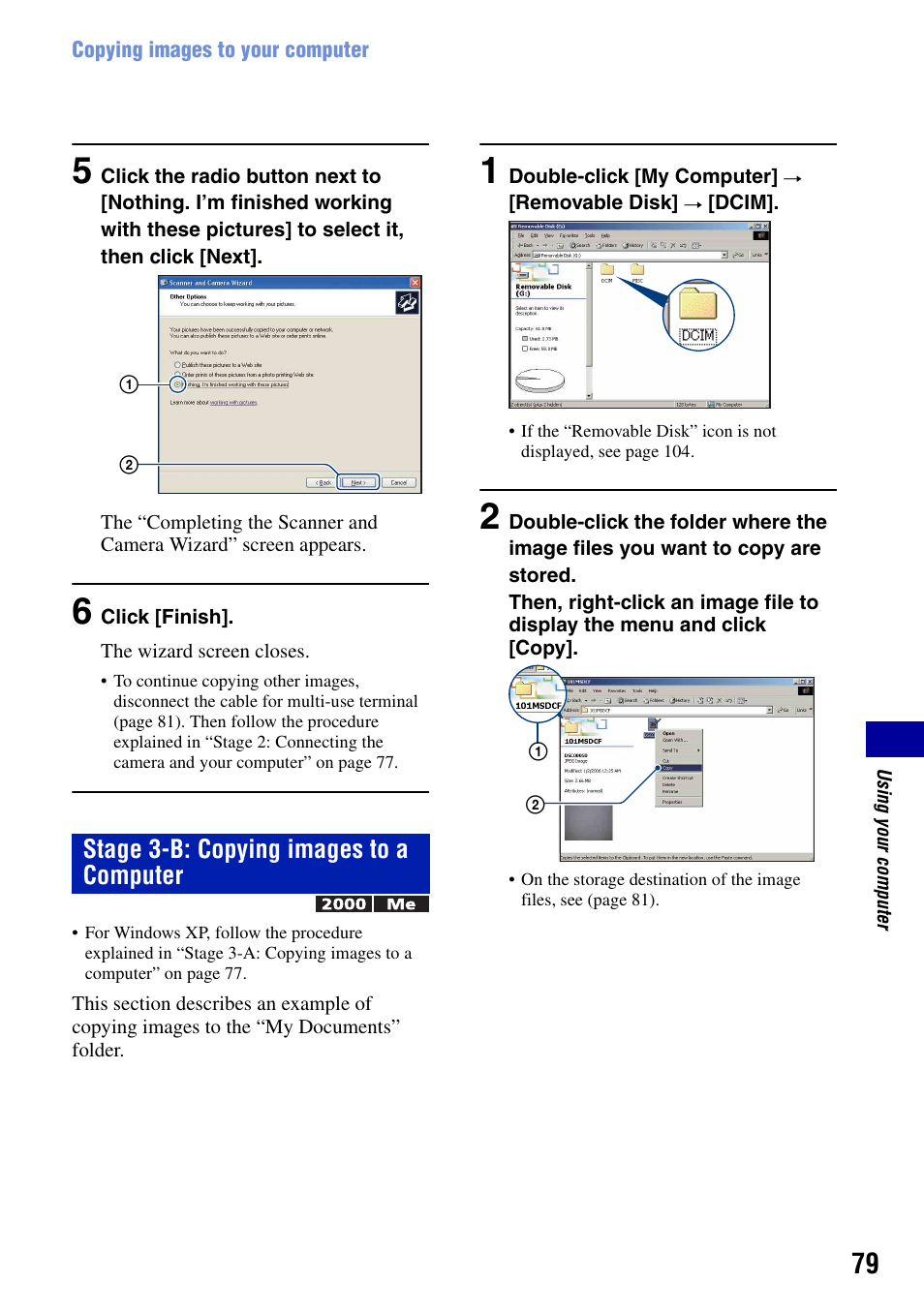 Stage 3-b: copying images to a computer | Sony DSC-T50 User Manual | Page 79 / 120