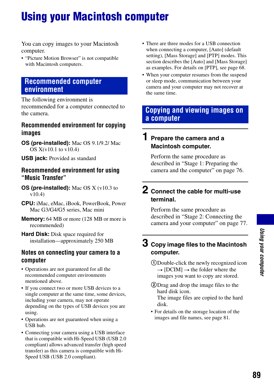 Using your macintosh computer | Sony DSC-T50 User Manual | Page 89 / 120