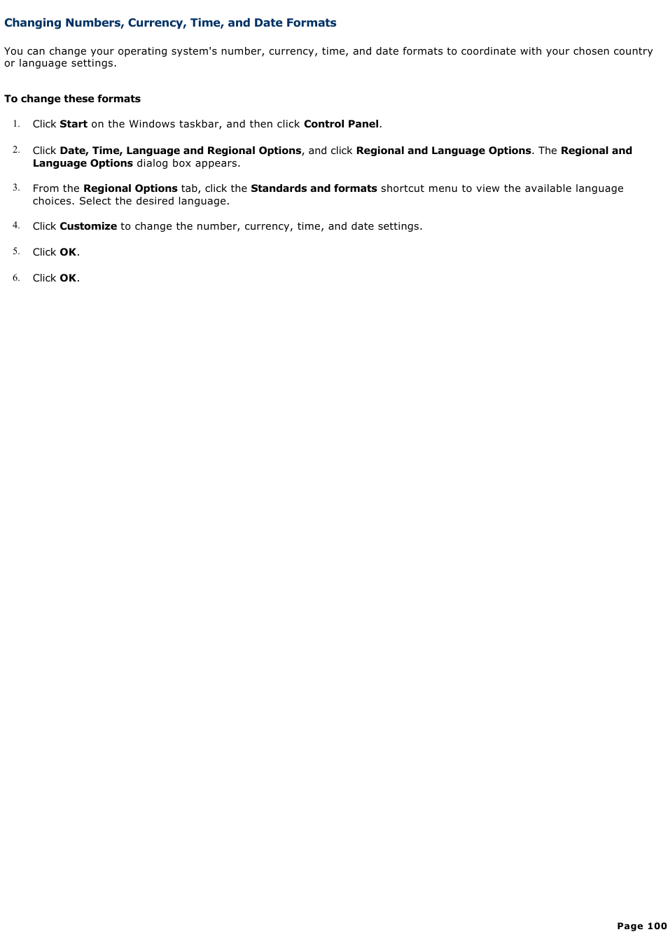 Changing numbers, currency, time, and date formats | Sony PCG-Z1WAMP1 User Manual | Page 100 / 171