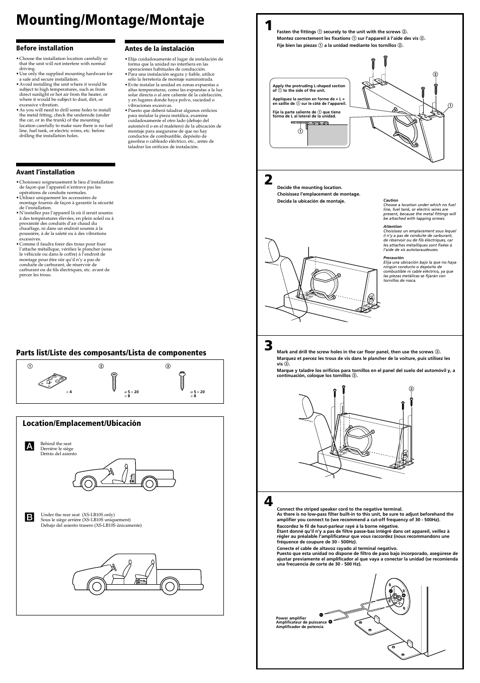 Mounting/montage/montaje, Location/emplacement/ubicación | Sony XS-LB12S User Manual | Page 2 / 2