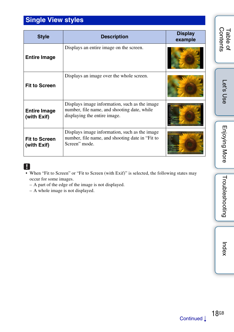 Single view styles | Sony DPF-HD800 User Manual | Page 18 / 63