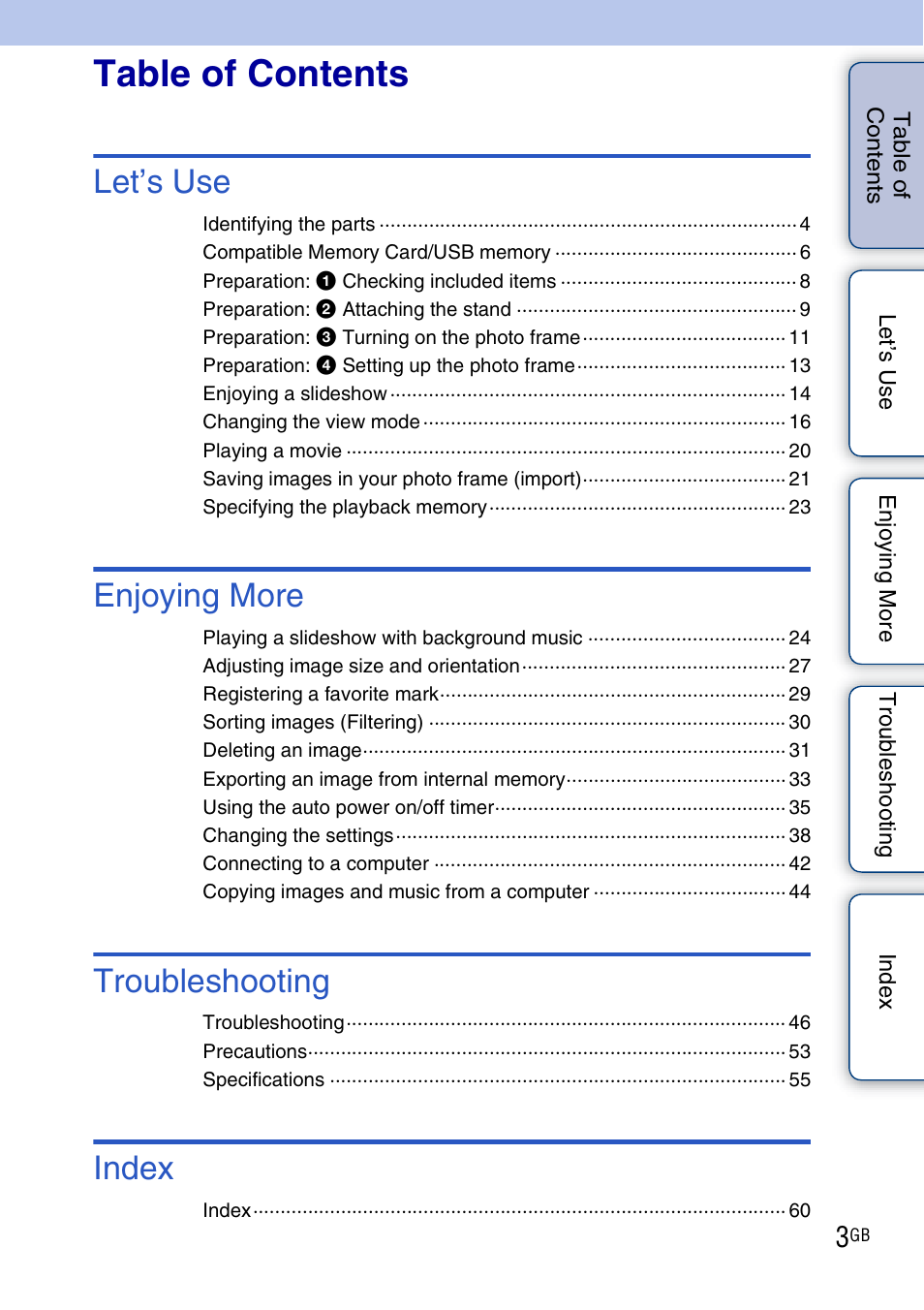 Sony DPF-HD800 User Manual | Page 3 / 63