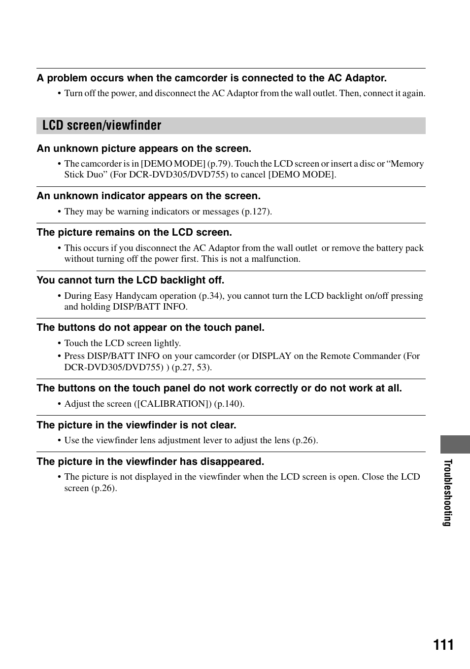 Lcd screen/viewfinder | Sony DCR-DVD205 User Manual | Page 111 / 156