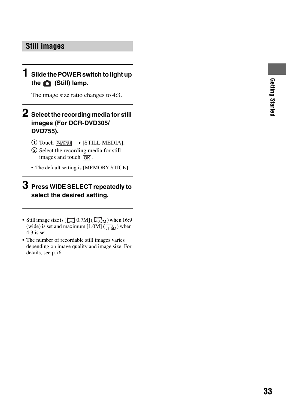 Still images | Sony DCR-DVD205 User Manual | Page 33 / 156