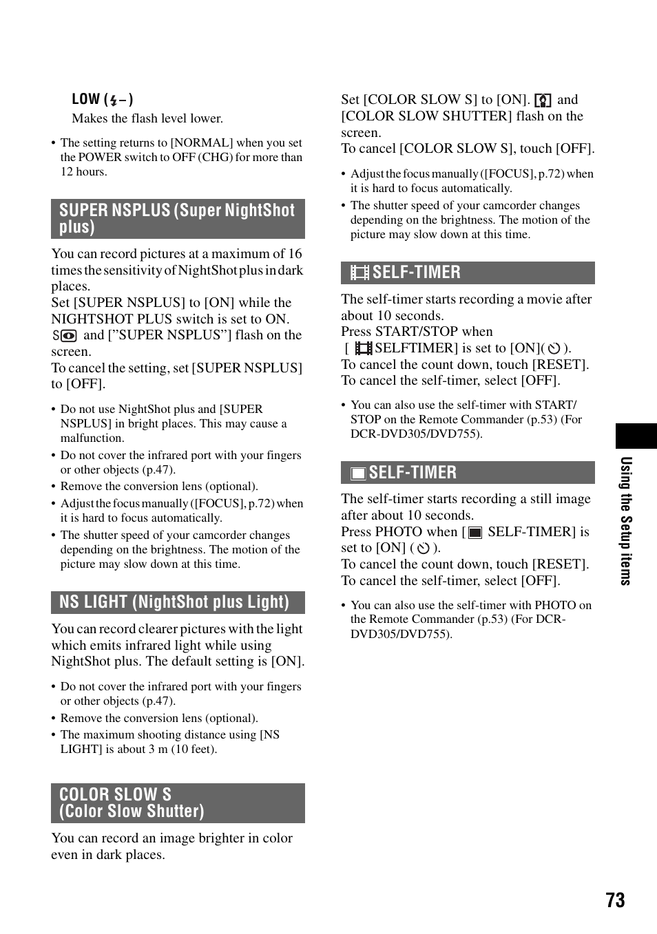 N (p.73), P.73 | Sony DCR-DVD205 User Manual | Page 73 / 156