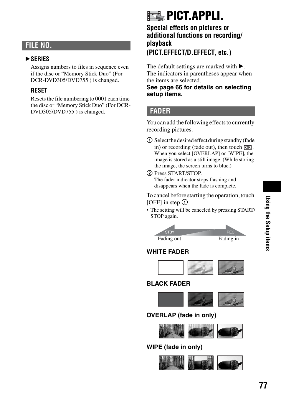 Pict.appli, P.77) | Sony DCR-DVD205 User Manual | Page 77 / 156