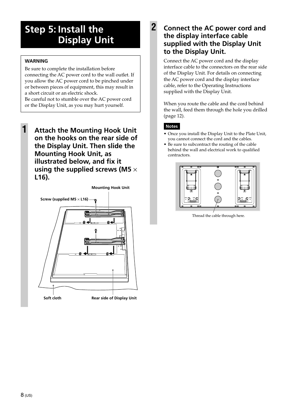 Step 5: install the display unit | Sony SU-XWQ005 User Manual | Page 10 / 40