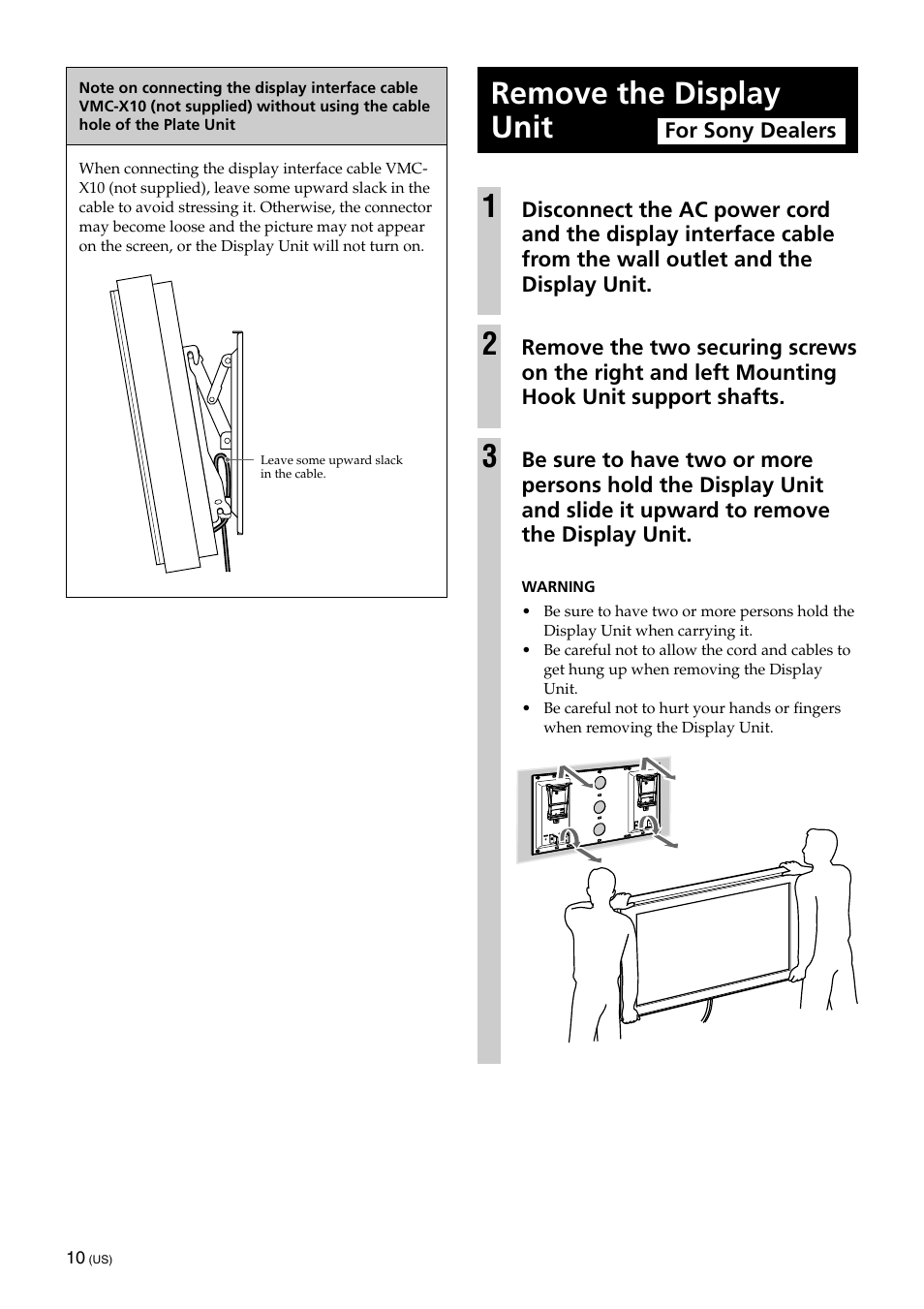 Remove the display unit, Remove the display unit 1 | Sony SU-XWQ005 User Manual | Page 12 / 40