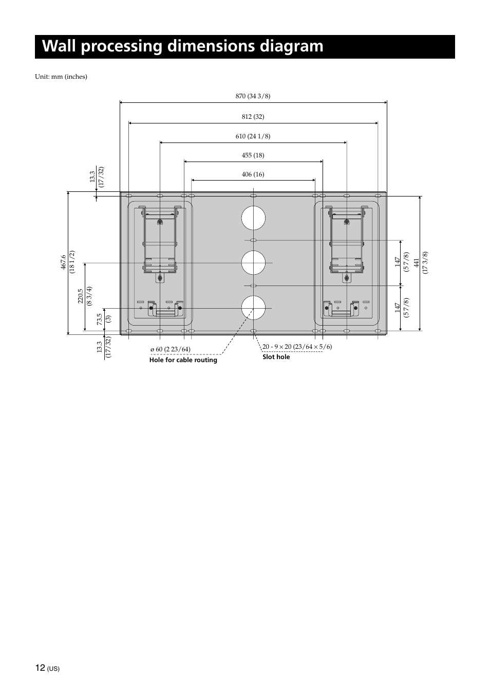 Wall processing dimensions diagram | Sony SU-XWQ005 User Manual | Page 14 / 40